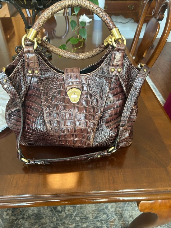 Brahmin Handbags - Brahmin Croc-Embossed Leather Satchel in Deep Brown Truffle Melbourne